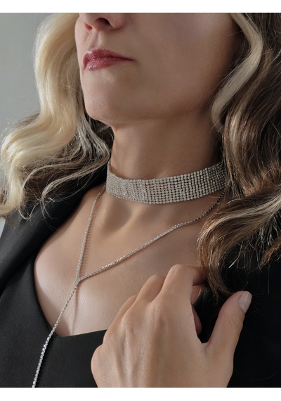 Gümüş Kaplama Rhinestone Y Model Su Yolu Model Kolye Gümüş
