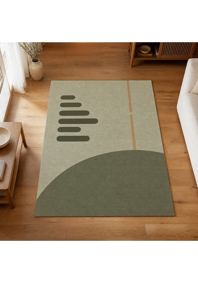 Kartela Halı Aralık Minimal Modern Halı Adaçayı Yeşili Kaymaz Taban Makinede Yıkanabilir 120x180 Cm