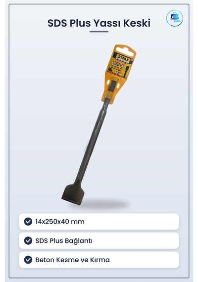 Yassı Keski Sds Plus 14x250x40 Mm Geniş Beton Duvar Kesme Kırma E