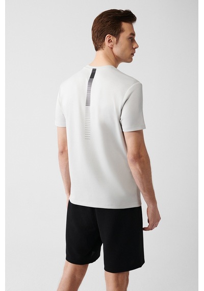 Avva B001040 Bisiklet Yaka Sırt ve Göğüsü Logo Baskılı Erkek T-Shirt - Gri