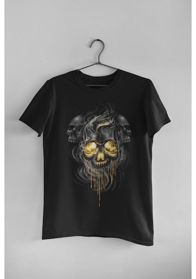 Adrift Wed Kuru Kafa Gold Görünüm Dead Gothic Rocker Dijital Baskılı T-shirt Siyah