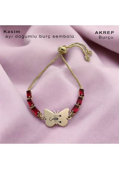 Archin Akrep Burçları İçin Kelebek Motifli Kırmızı Taşlı 14 Ayar Altın Plakalı Hediye Bileklik-346burç Altın Archin Akrep Burçları İçin Kelebek Motifli Kırmızı Taşlı 14 Ayar Altın Plakalı Hediye Bileklik-346burç Altın