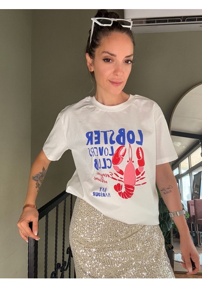 Ali Butik Ekru Lobster Baskılı Tişört