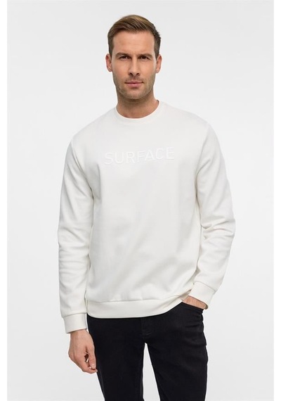 Süvari Beyaz Regular Düz Bisiklet Yaka Sweatshirt Beyaz