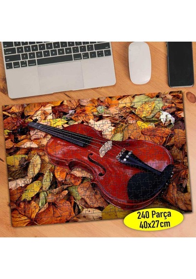 Sarı Yapraklar Üstünde Keman 240 Parça Puzzle Yapboz-404214