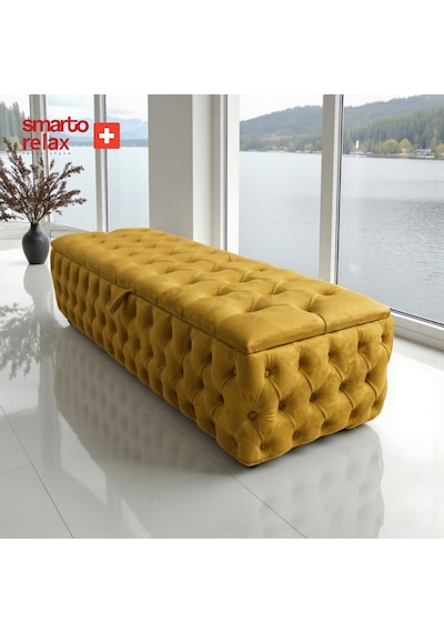 Smarto Relax Swiss Style Saas-fee Sandıklı Baby Face Puf, Kapitoneli Sandıklı, 100x45x45 Cm, Babyface Kaplama Dekoratif Puf Sarı