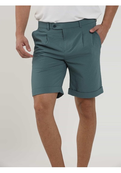 Dufy Yeşil Erkek Slim Fit Gofre Desenli Short - 104675-Yeşil