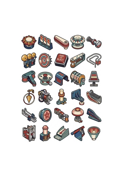 30 Adet Retro Pinball Parçaları Sticker Seti - Laptop Ve Defter İçin Çok Renkli