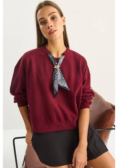 Shade Kadın Fular Detaylı Pamuklu Ottoman Sweatshirt 6931 60283689 - Bordo