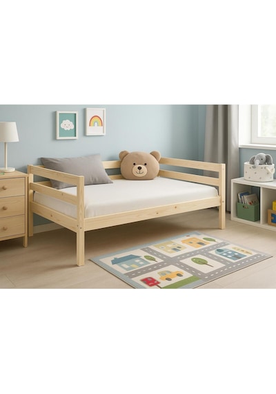Ahşap Sedir Kanepe 90x190 Cm İç Ölçü Mindersiz Doğal Natural Masif Ahşap Bej
