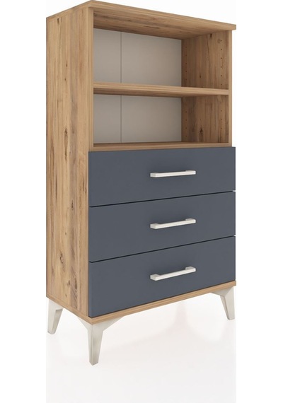 Arges Komodin 2 Raflı 3 Çekmeceli 60x30x106 Çam-antrasit Atlas Çam