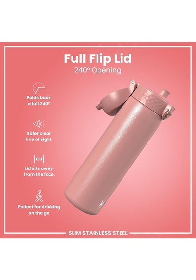 Paslanmaz Çelik İnce Suluk - Gül Pembe - 600 Ml - Sızdırmaz