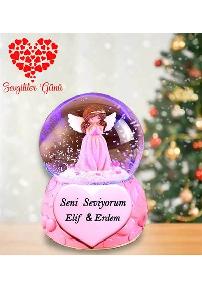 Kişiye Özel Renk Değiştiren Işıklı Pembe Peri Kar Küresi Sevgililer Günü