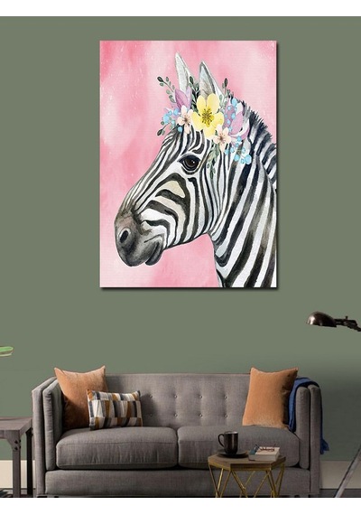 Kanvas Tablo Çiçekler Ve Zebra 70cmx100cm