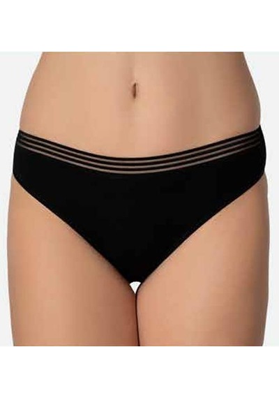 İmer Bayan Modal İnce Tül Çizgili Lastik Slip Bikini Külot 4275 Siyah
