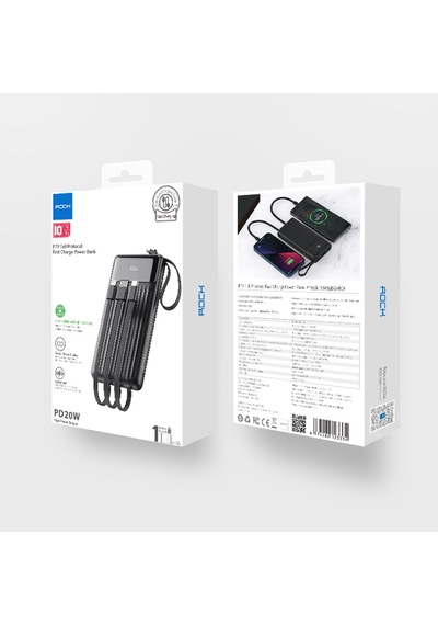 Rock P79 Pro Pd 20w 10000 Mah. Dijital Ekran Göstergeli Dahili Kablolu Power Bank Beyaz