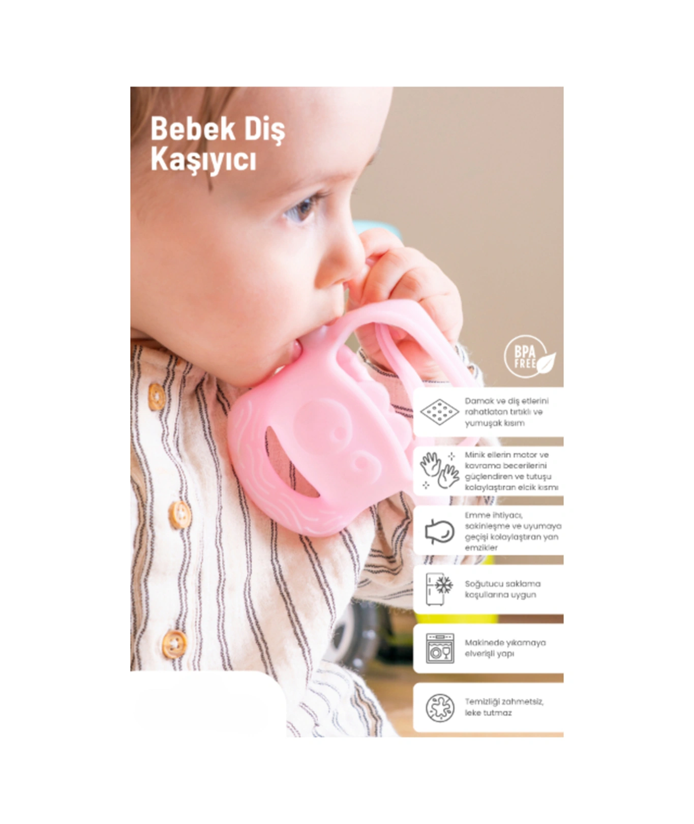 Pembe Bebek Silikon Diş Kaşıyıcı Pembe