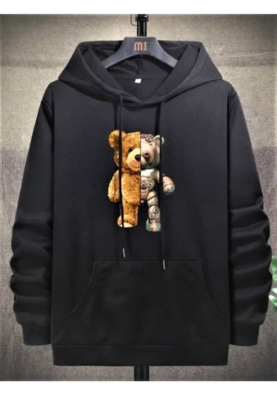 Resiliente Unisex Robot Ayı Desenli Sweatshirt SIYAH