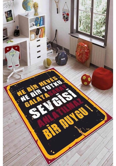 Sarı Ve Kırmızı Kaymaz Tabanlı Yıkanabilen Taraftar Halısı Ar190n11 Sarı - Kırmızı