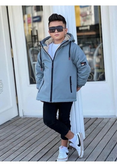 Pina Kids Erkek Çocuk Kürklü Çıkarılabilir Kapüşonlu Oversize Kışlık Mont Km4030 Mint