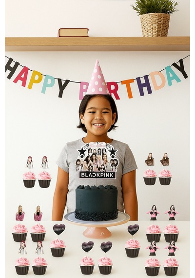Black Pink Cake Topper Set Pasta Seti 20 Kürdan 25 Kek Kalıbı 1 Pasta Üstü Büyük Doğum Günü Pasta Süsü +3