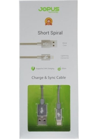 Jopus Short Spiral Apple Uyumlu iOS Lightning Data Ve Şarj Kısa Kablo - Gümüş