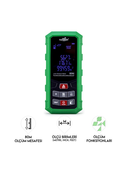 Dawreek Mesafe Ölçer H01 Green 80 Metre Dijital El Tipi Mesafe Ölçüm Cihazı