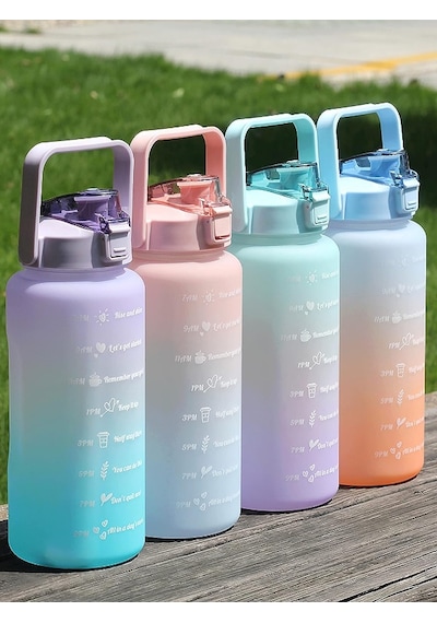 2d Ve 3d Stickerlı Motivasyon Matara 2000 Ml Suluk, Su Şişesi - Bpa Içermez - Mavi Mor