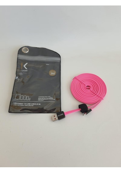 The Kase Lightning Şarj Data Kablosu 3mt Pembe