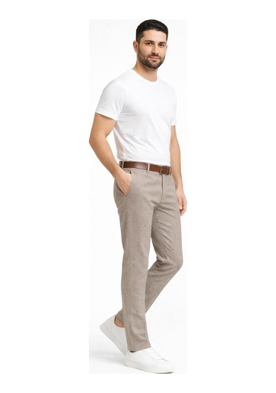 Classics Men Captiva İtalyan Kesim Comfort Fit Erkek Keten Pantolon - 7557 Krem