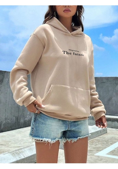 Uyguntarz The Future Baskılı Oversize Sweatshirt Bej