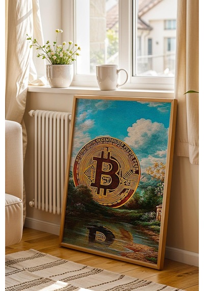 Bitcoin Gold Kripto Para Çerçeveli Tablo Modern Finans Sanatı Modifiye Sanat