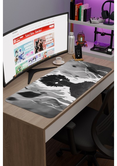 Mob Psycho 100 Anime V1 - 90x40 Xxl Gaming Kauçuk Kaymaz Taban Mouse Pad Fare Altlığı