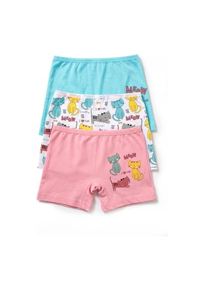 Öts Kız Çocuk 3 Lü Pamuklu Boxer Baskılı İç Giyim Konforu 8703-3 Renkli