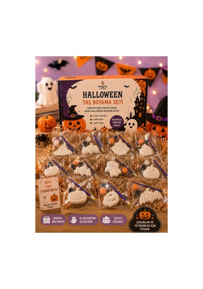 12 Adet Cadılar Bayramı Halloween Taş Boyama Seti 12 Kabak Obje Çocuk & Yetişkin Hobi Kiti