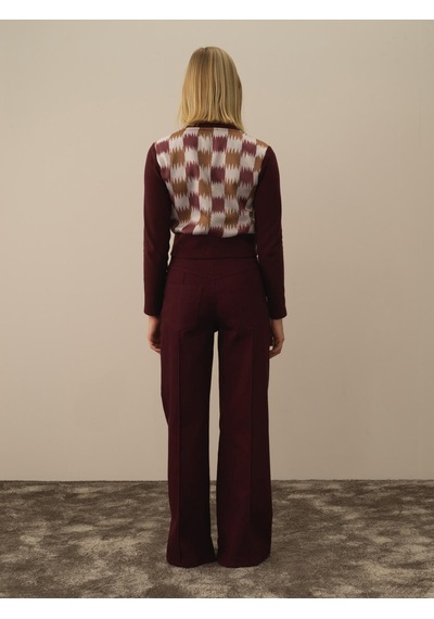 Xint Bordo Pamuk Dokulu Oversize Pantolon 201210
