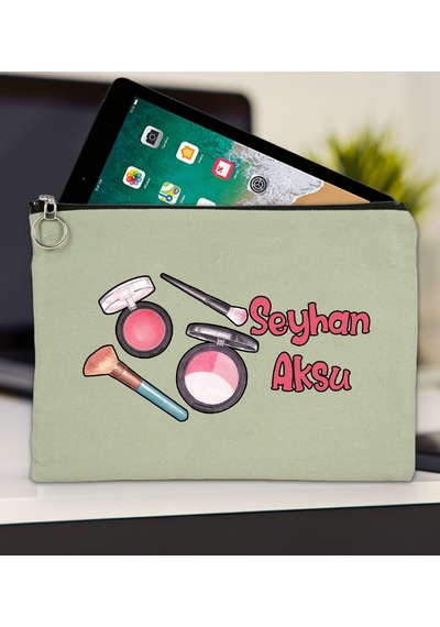 Bk Gift Kişiye Özel İsimli-1 Mint Yeşili Tablet Çantası 30x21cm, Ipad Çantası, Baskılı Tablet Kılıfı Yeşil