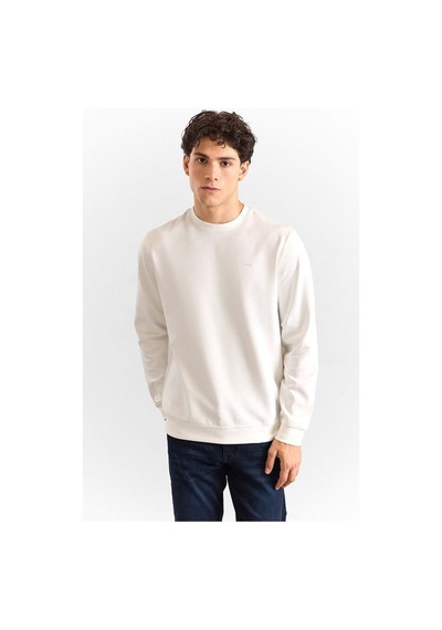 Süvari Beyaz Regular Düz Baskılı Düz Bisiklet Yaka Cepsiz Ribanalı Sweatshirt Sw2013700001-bey