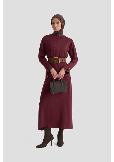 Armine Trend Düğme Detaylı Etekli Triko İkili Takım Bordo 25ktd6107
