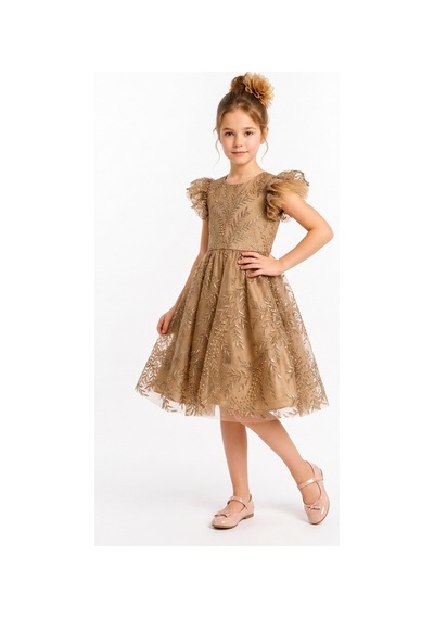 Mnk Baby & Kids Floare Kız Çocuk Abiye Elbise M00850 Kahverengi