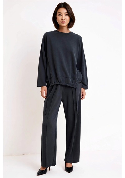 Benerly Kadın Oversize Silky İnterlok Örme Takım Uzun Kollu Rahat Kesim M Antrasit