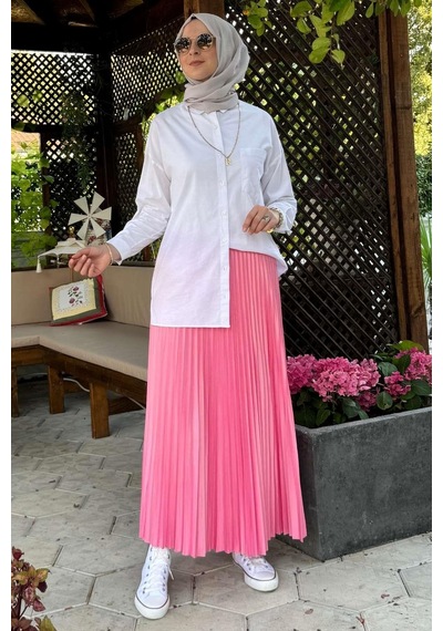 Rabia Şamlı Eliz Pembe Plise Etek Normal