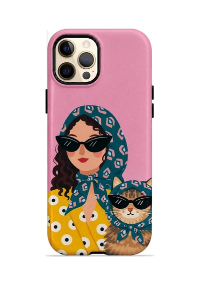 Velvoria Valestra Bohem Kedili Apple iPhone Uyumlu 12 Pro Darbe Korumalı Kılıf Valestra Select - Bohem Kedili