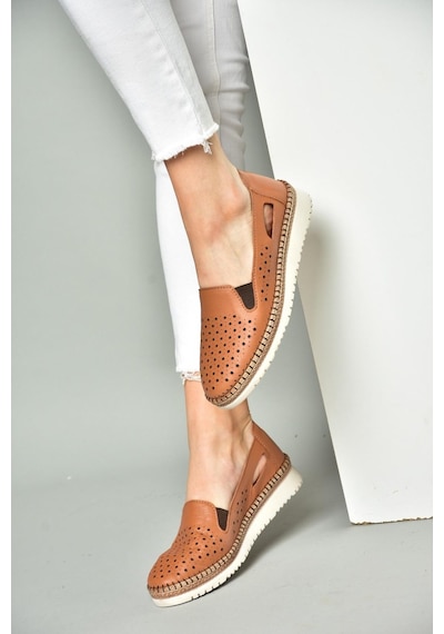 Fox Shoes P555501103 Taba Hakiki Deri Kadın Ayakkabı Taba