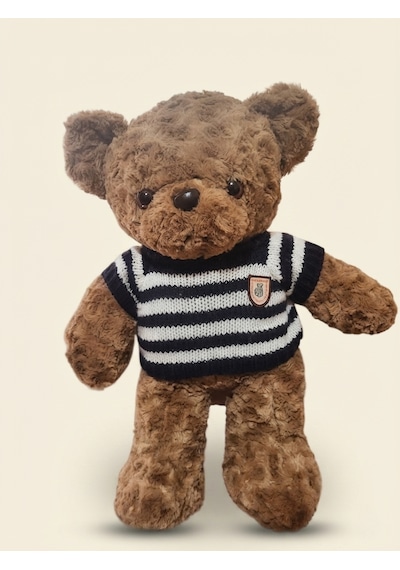 Peluş Tedi Lacivert Çizgili Kazaklı Ayıcık 50 Cm Kahverengi-lacivert