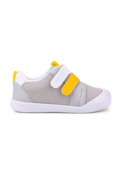 Kiko Kids Textile Cırtlı Erkek Bebek Spor Ayakkabı Gri - Sarı