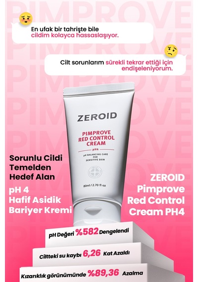 Akneye Eğilimli Ciltler İçin Uygun Ph Dengesini Koruyan Krem Zeroıd Pimprove Red Control Cream Ph4