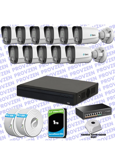 Provzen Ttec Hikvision 11 Kameralı Ip Full Hd Mikrofonlu Güvenlik Kamerası