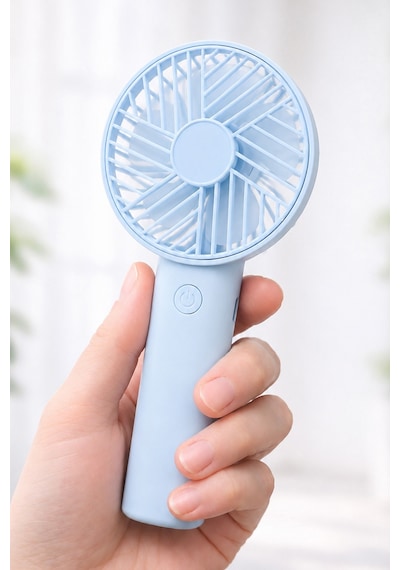 Standlı 3 Mod Şarjlı El Fanı 3 Kademe Seyahat Masaüstü Vantilatör Taşınabilir Mini Fan Mavi F137
