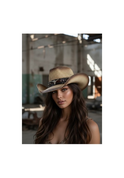 Gigi Luxe Ayarlanabilir Premium Kovboy Şapkası Hasır Western Şapka Erkek Kadın Unisex Kahverengi Kahverengi